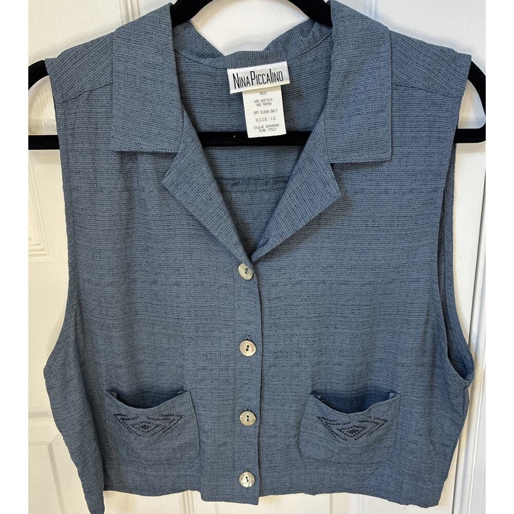 Vintage 90s Nina Piccalino Beaded Vest Size 12 Minimalist Quiet Boho Classic L